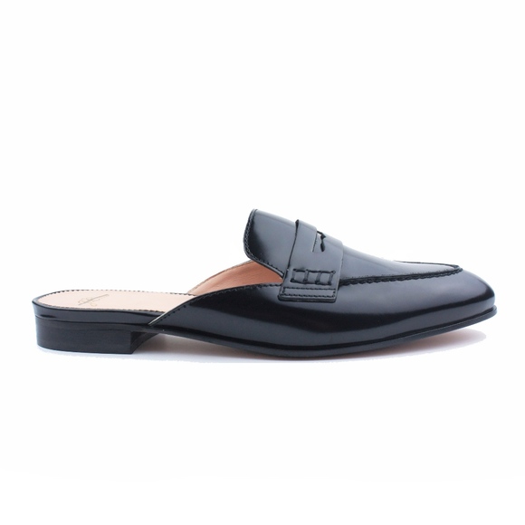 J. Crew Shoes - New JCREW Black Patent Academy Penny Loafer Mules